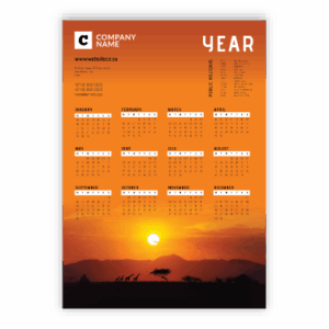 Wall Calendar SA Sunsets Giraffes