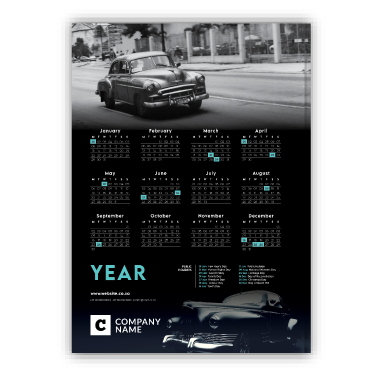 Wall Calendar Black and White Car Template