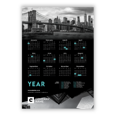 Wall Calendar Black and White City Template
