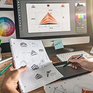 Business concept. Top view photo of workplace stack of pink diar